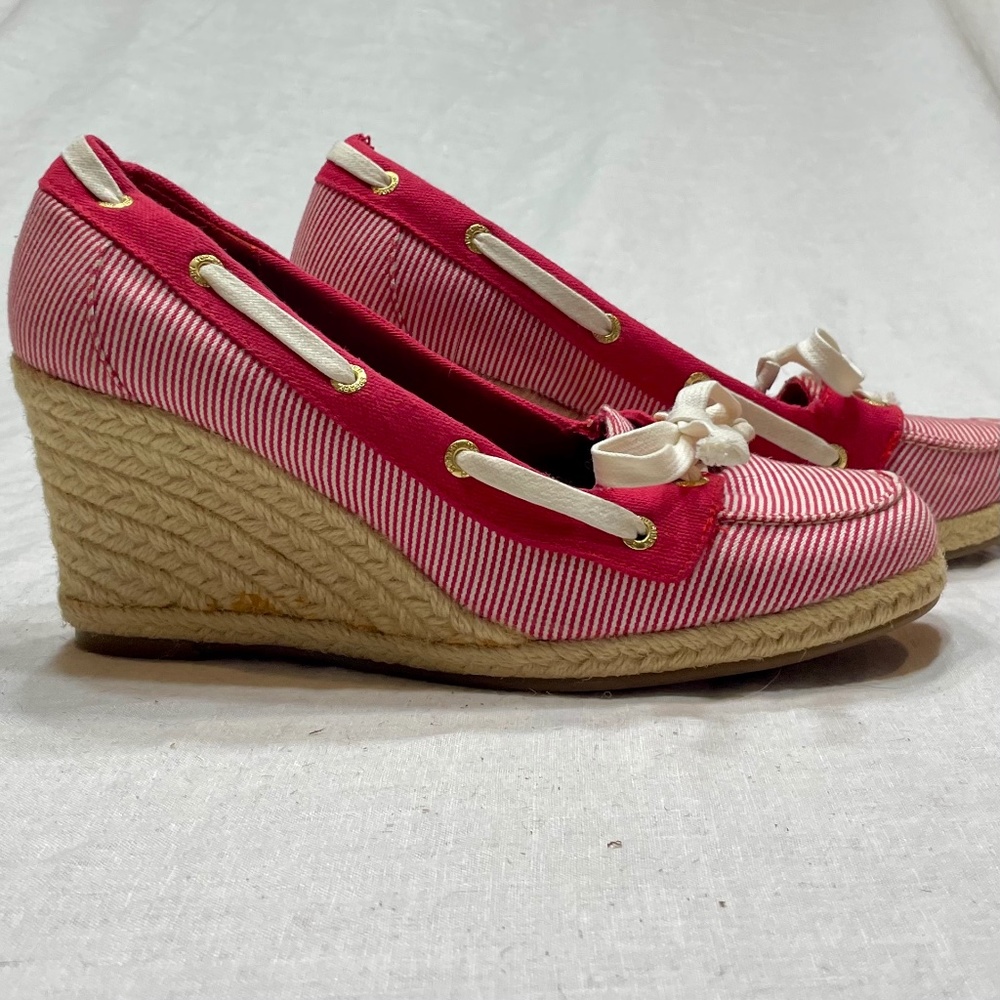 Sperry - Espadrilles Wedge - Comfort Canvas Red & White - 3" Heel - Sz. 7.5